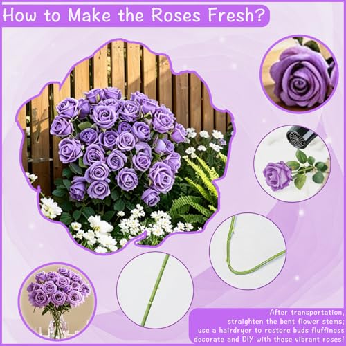 Rose Artificial Flowers Velvet Bouquet with Long Stem Real Touch Fake Roses Florals for Bridal Wedding Bouquet Party Arrangement Centerpiece Decorations (36, Light Purple) - color: Light Purple