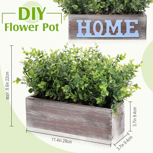 Lyrow 2 Pack Artificial Eucalyptus Plant in Rustic Rectangular Wooden Planter Box Greenery Faux Potted Herb Plant for Indoor Wedding Table Centerpiece(Green,11.4 x 3.7 x 7.8 Inches,Classic Style) - color: White, size: 11.4 Inch, style: White Frosted Point