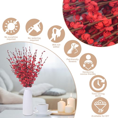 Wootkey 10Pcs 17.5'' Red Flowers Artificial Jasmine Flowers Faux Patriotic DIY Floral Art Red Berries Stem for Valentine's Day Table Centerpieces Vases Home Wedding Bouquets Party Decorations - color: Red, size: 10pcs-17.5''