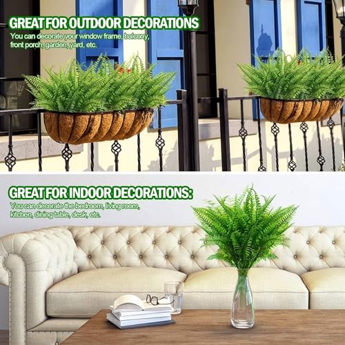 PASYOU Fake Boston Fern Shrubs Artificial Plants Faux Ferns Plastic Leaves Plant for Indoor Outdoor Home Porch Garden Decor Greenery Grass Flowers Stems Party Wedding Bundles DIY Decorations 6 Pack - color: Boston Ferns / 6 Pack