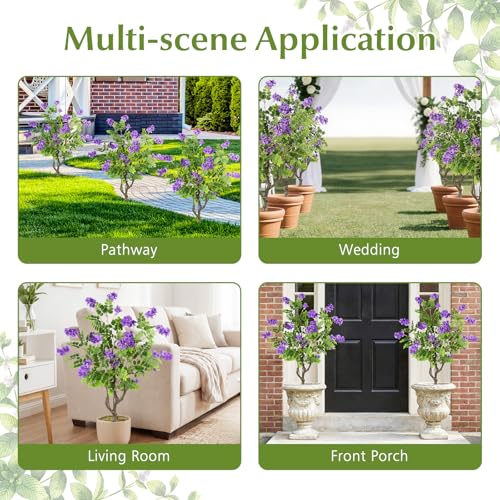 Goplus 2 Pack Artificial Locust Flower Trees, 39” Fake Evergreen Shrubs with Ground Spikes, Sophora Japonica Blossoms, Sun-Proof Indoor & Outdoor Faux Silk Plants for Home Garden Decoration - color: Purple Flowers