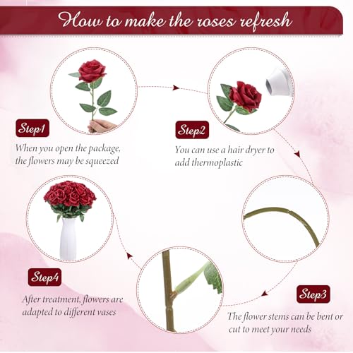 Lyrow 200 Pcs Artificial Roses Realistic Flowers Bulk Real Looking Fake Silk Rose Bouquets with Long Stem Flowers for Wedding Table Centerpieces Bridal Shower Party Home Garden Decor (Wine Red) - color: Wine Red