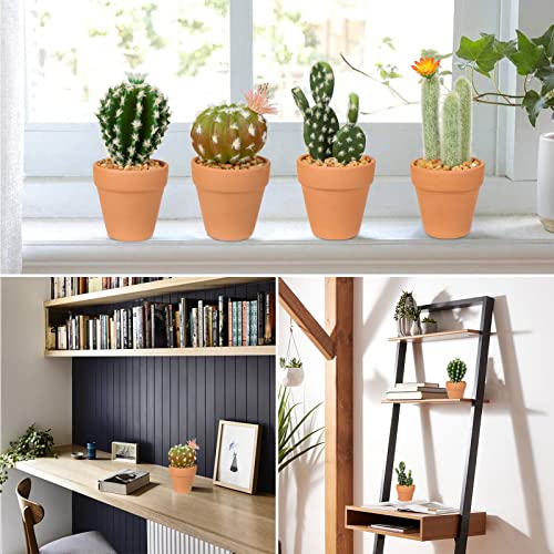 Oairse Mini Artificial Cactus Plants in Terracotta Pots 4 Pcs Potted Faux Succulents in Pots Fake Potted Plants Cactus Decor Small Artificial Plants for Home Decor Indoor Office Desk Tabletop Shelf - color: Terra Cotta