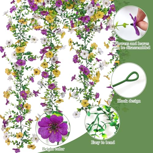 2 Pack Artificial Daisy Flower Garland,5.9FT UV Resistant Fake Floral Vine Silk Hanging Spring Wild Flower Garland for Home Mantle Garden Wedding Booth Backdrop Decor (White Yellow Purple) - color: White Yellow Purple, size: 2PCS