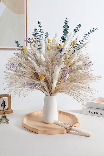 Serra Flora Natural Dried Pampas Eucalyptus Rabbit Tail Grass,(Pack of 66pcs) with 6 Kinds of DIY Bridal Artificial Bouquets Home Decor Wedding Floral Arrangement Table Centerpieces - color: Natural，green，white
