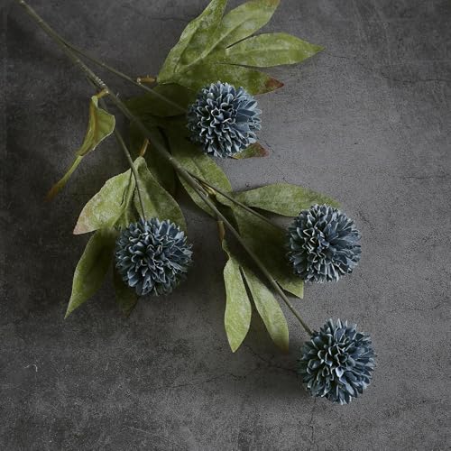 VIERENA 6 Pcs Faux Silk Pompon Mum Artificial Flowers for Vase -27", Bulk Fake Chrysanth Branches with Stems for DIY Bouquet Centerpieces Wedding Fillers Arrangements Shower Decorations (Dark Blue) - color: Dark Blue