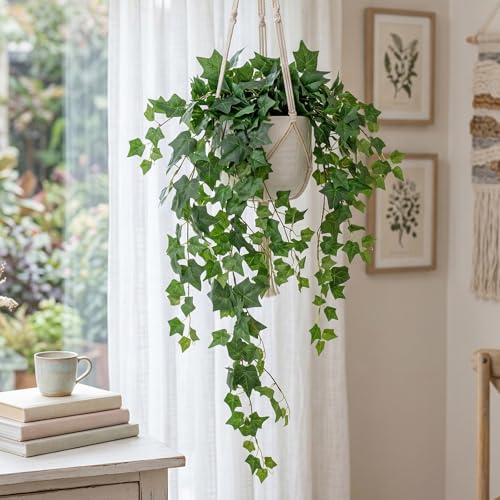 2 Pcs 43 Inch Artificial Hanging Plant Bush Faux English Ivy Plant Fake Ivy Vine with Green Leaves for Wall House Room Patio Indoor Outdoor Home Wedding Decor DIY Craft