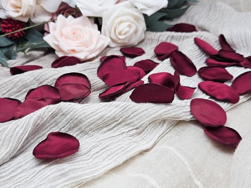 ZOOYOO 200Pcs Burgundy Silk Rose Flower Petals for Valentaine's Day,Wedding Flower Gril Basket,Aisle Scatter,Table Centerpieces,Romantic Night Decoration,3.5cm Each - color: Dark Red