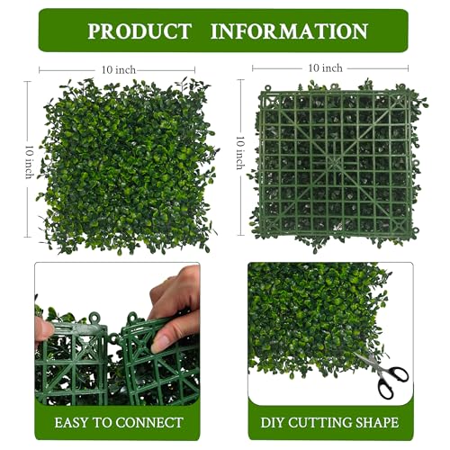 Artificial Grass Wall Panel,10"x 10"(8P) 4-Layer Leaf UV-Anti Greenery Faux Boxwood for Indoor,Outdoor Patio Balcony Privacy & Ivy Fence Covering Privacy, Garden, Backyard Wall Backdrop Decor - size: 10"x10" (8)