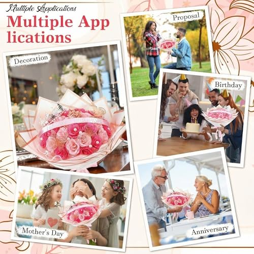 Thiccywoov 36 Pcs Glitter Roses Bouquet Graduation Artificial Rose DIY Flower Bouquet Kit Flower Wrapping Paper 3D Butterflies Crowns for Mom Mother Teacher Birthday (Light Pink,Dark Pink) - color: Light Pink,dark Pink