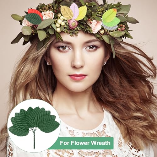 M METERXITY 100-Pack Artificial Silk Leaf, Faux Wire Single Leaves, Fake Flower Leaf with Stem for DIY Bouquet/Wreaths/Wedding/Garland/Party Decorations, Fake Rose Craft Leaves [Green] - color: Green