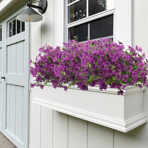 Grunyia Artificial Fake Flowers for Outdoor Spring Decoration, 16 Bundles Faux Silk Colorful UV Resistant Realistic for Outside Porch Patio Home Yard Garden Planters Pots Window Box (Light Purple) - color: Light Purple