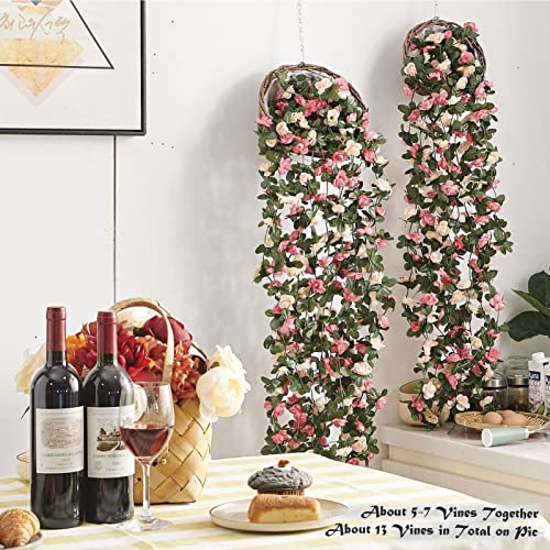 8pcs x 8.2ft Artificial Flower Garland Floral Rose Vine Decor, Pink Flowers | PONKING Fake Rose Vine Flowers Hanging Faux Roses String for Room Party Home Wedding Birthday Wall Arch Decoration - color: Spring-pink-8pcs, size: 8 Vines 66FT