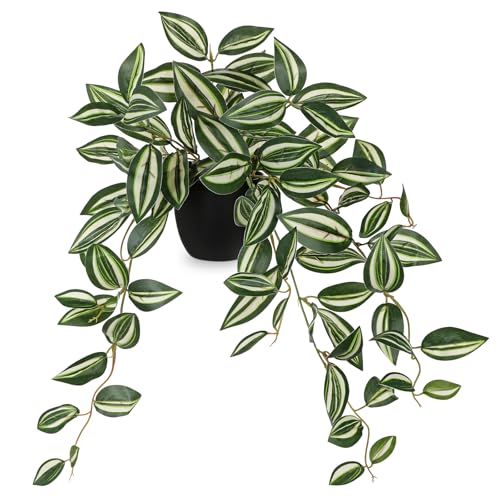 DILATATA Fake Plants Artificial Potted Plants 20 Inch Faux Peperomia Ivy Vine Plant Hanging Plant for Home Office Desk Shelf Indoor Outdoor Decor - color: Wandering Jew-green&white