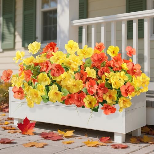 Fake Hibiscus Artificial Flowers for Outdoors Spring Summer Decoration, 6 Bundles Silk Hibiscus Flowers Bouquet UV Resistant Look Real Faux Plants for Outside Planter Front Door Porch Balcony, 2MixHC - color: 2mixhc