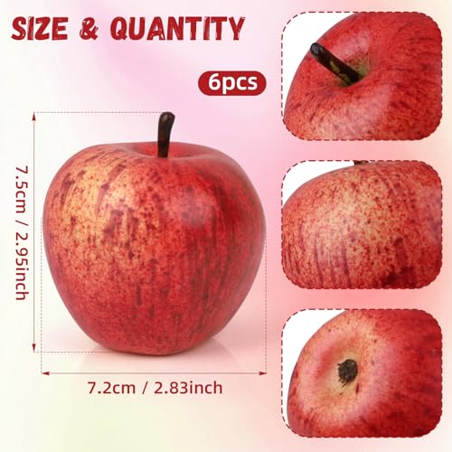 Gresorth 6pcs Fake Red Apple Decoration Artificial Realistic Fruit Display Simulation Ornament for Home Party Christmas - 7cm - color: H