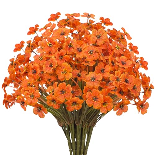 Outdoor Artificial Flowers 21 UV Resistant Bundles Fake Flower Plastic Plants Faux Silk Flowers Porch Hanging Garden Porch Window Box Decorating (Light Autumn Orange) - color: Light Autumn Orange