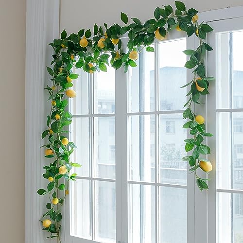 Dallisten 3 Strands Lemon Artificial Vines, 71" Lemon Silk Vine Garland with Green Leaves, Fake Hanging Plants Greenery Decor for Home, Bedroom, Wall, Party, Wedding Decoration - color: Lemon Vine
