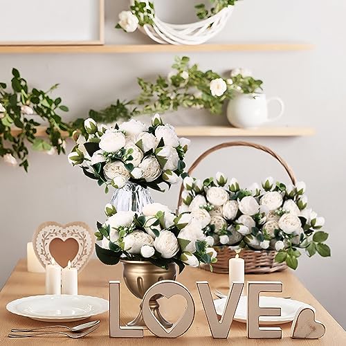 Hoteam 24 Bundles Artificial Peonies Flowers Wedding Faux Flowers Silk Peony Bouquet Bulk Bride Fake Florals Arrangements for Table Centerpieces Wedding Party Vase Decor (White) - color: White