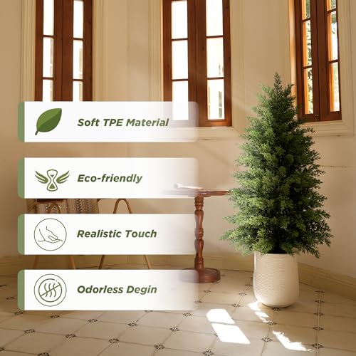 Mavis's Diary 3ft Artificial Cedar Topiary Tree, Set of 1 Realistic Faux Evergreen Shrub Plant in Planter, Indoor Outdoor Fake Cedar Tree for Front Porch, Entryway, Office & Home Decor - color: 1pack, size: 3FT