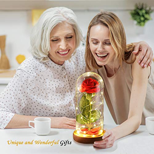 Mothers Day Flowers Roses Gifts for Mom Beauty and The Beast Rose,Red Rose in Glass Dome with 2 Lights Modes, Valentines Flower Gifts for Women Mom Wife Girlfriend on Valentines Anniversary,Birthday - color: Beauty and Beast Brown