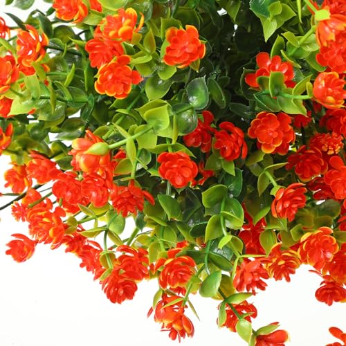 WILLBOND 12 Bundles Artificial Flowers Outdoor, UV Resistant Faux Artificial Plants Shrubs Plastic Flower Bulk for Hanging Planter Porch Window Home Spring Summer Decor(Orange) - color: Orange