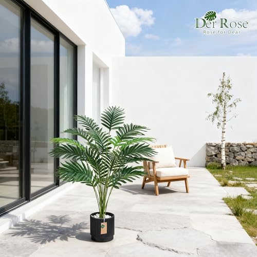 Der Rose 28'' Artificial Palm Tree Large Fake Tropical Faux Plants Indoor and Outdoor for Home Bathroom Porch Outside Patio Decor (Black Pot) - size: Style B - Black - 28"