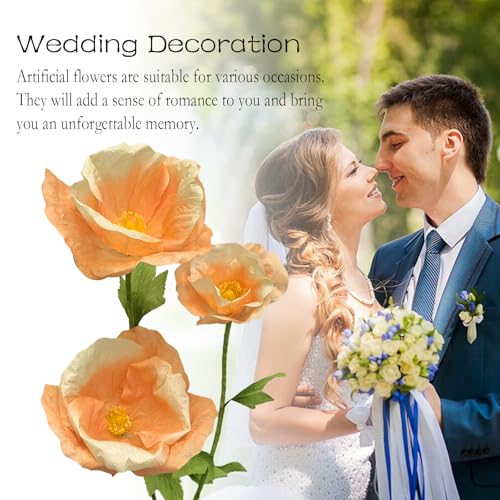 3PCS Giant Fake Artificial Flowers Indoor Decoracion Set - 80 Inchs Adjustable Waterproof 3D Paper Faux Large Flowers Outdoor Decor, Big Flower for Home Wedding Party Garden Hotel Office Backdrop - color: Champagne Gold