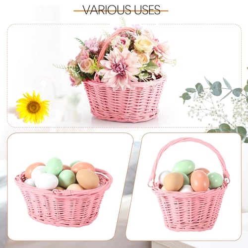 Barydat Small Wicker Basket with Handle Flower Girl Baskets Oval Willow Woven Braided Gift Basket for Weddings Picnic Baby Shower Home Garden Decor(6 Pcs,Pink,9" x 7" x 4") - color: Pink, size: 9" x 7" x 4"