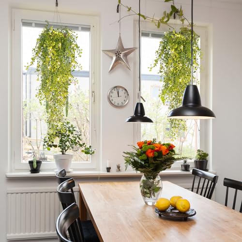 RECUTMS 4Pcs Artificial Hanging Ferns Plants with 30 Lights Fake Ivy Vine Faux Greenery Garland for Porch Fence Patio Yard Wedding Party Indoor Outdoor Decorations (Yellow) - color: Yellow-light