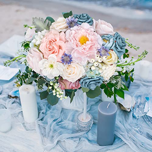 AmyHomie Blue Pink Artificial Flowers Combo Silk Mix Peony Rose Hydrangea Daisy Fake Flowers w/Stem for DIY Wedding Bouquets Centerpieces Arrangements Table Decor Party Bridal Baby Shower Home Decor - color: Blue Pink
