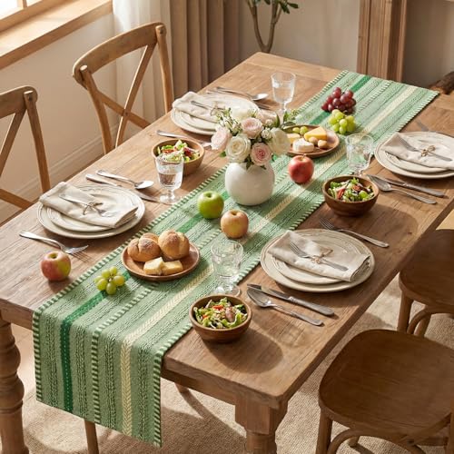 Artoid Mode Emerald Farmhouse Woven Table Runner, Seasonal Holiday Rustic Kitchen Dining Table Decoration for Home Party Decor 12x72 Inch - color: Emerald, size: 12" x 72", Table Runner