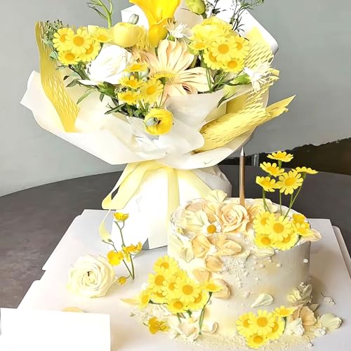 40PCS Small Daisy Branch Cupcake Toppers Artificial 3D Yellow Daisy Cake Toppers for Yellow Daisy Girls Birthday Baby Shower Flower Party Centerpiece Table Decorations Supplies - color: Yellow