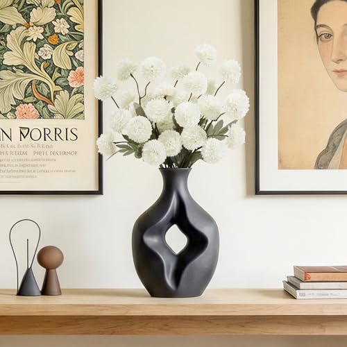 Lifewit 5 Pcs White Artificial Flower for Vase, Faux Silk Mums Ball with Long Stems for Home Decor, Wedding, Bulk Fake Small Chrysanthemums for Floral Arrangement, Pom Pom for Bouquets Centerpieces - color: White