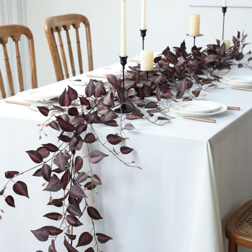 Mizii 2 Strands Artificial Vines Garland 72" Fake Vine with Silk Burgundy Leaves Faux Hanging Plants Greenery Decoration for Outdoors Indoor Room Mantle Table Centerpieces Fall Decor (Burgundy) - color: Burgundy