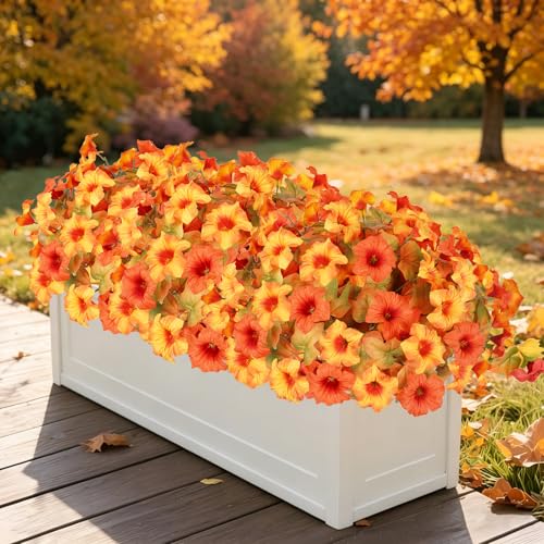 Artificial Fall Flowers for Outdoors, Faux Petunias Autumn Decoration, Fake Flowers Plants UV Resistant Look Real Silk Flowers for Outside Planter Front Door Porch Patio Yard (6, Orange-Yellow) - color: Orange-yellow
