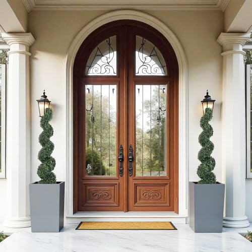 4ft Spiral Topiary Trees Artificial Outdoor Set of 2 – UV Resistant Faux Boxwood Plants for Outdoor Planters, Fake Bushes & Shrubs for Front Porch Outside Decor (4 Foot/48 Inch) - color: Dark Green, size: 4ft