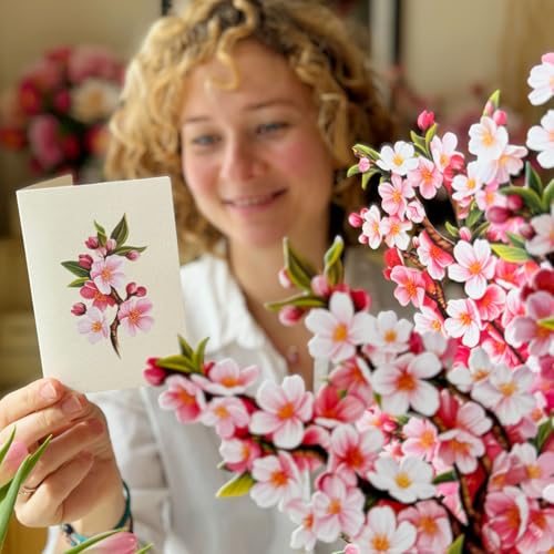 Freshcut Paper Grande Japanese Cherry Blossoms 20 Inch Life-Sized 3D Pop Up Card – Greeting Card, Birthday, Mothers Day, Thank You, Gifts for Mom and Her – Includes Notecard and Envelope - color: Japanese Cherry Blossoms, size: Grande