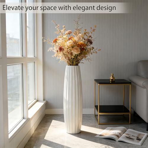 Large Floor Ceramic Tall Vase 28 Inches,White Modern Flower Tall Vases for Office, Home,Farmhouse,Living Room Décor,Simple Origami Design Fall Decorative Porcelain Flower Arrangement Vase Ideal Gift - color: Shape 1, size: 28 inch