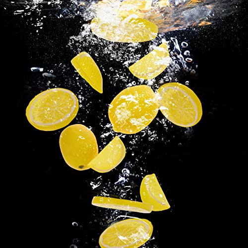 Woration 20 Pack Simulation Lemon & Slices Blocks Set, Artificial Plastic Lemon Slice Lifelike Fake Lemon Decor Fake Fruit for Wedding Photography Prop Party Display - color: Lemon
