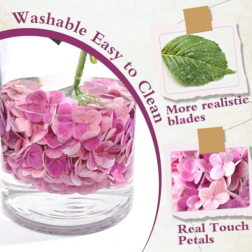 Pink Rose Red Hydrangea Artificial Flowers, Faux Hydrangea Flowers Outdoors, 21in Real Touch Latex Faux Hydrangea, Large Flower Head Fake Flowers for Outside Planters Front Porch Wedding Home Decor - color: Rose Red, size: 3pcs