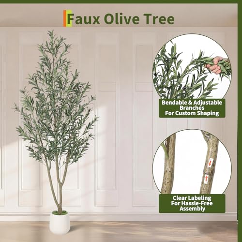 Garvee 7FT Indoor Olive Tree, Artificial Plant with Oval Planter, Lifelike Foliage and Fruits, Fake Plant for Home Decor, Office, Porch and Living Room - size: 7ft