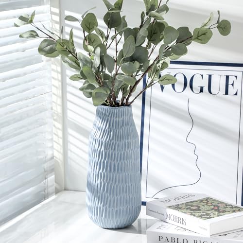 Uiddo 12.6 Inch Mat Blue Modern Handmade Ceramic Vase, Rustic Farmhouse Decorative Flower Vases for Home Decor,Pampas Grass Bouquet, Living Room,Kitchen,Office,Bedroom,Centerpiece Table Decorations - color: Mat Blue-12.6inch