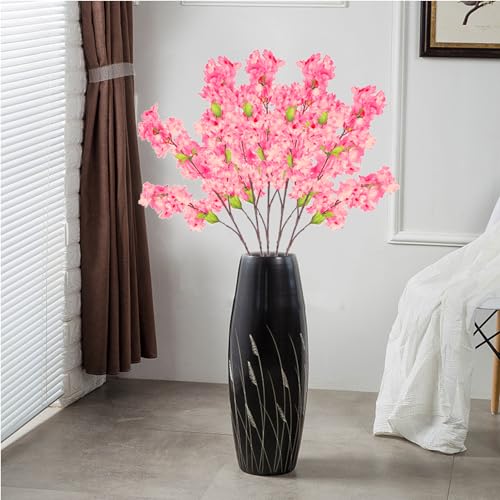 MINGZHE 5pcs Artificial Cherry Blossom Branches Faux Cherry Flowers 39 Inch Peach Branches Silk Tall Stems Fake Flower Arrangements for Home Wedding Table Vase Decor (Pink) - color: Pink