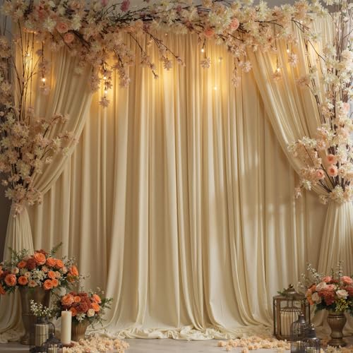 10ftx10ftWrinkle Free Champagne Backdrop Curtains for Parties, 2 Panels Silky Polyester Photo Backdrop Drapes Back Drop Cloth Drapery for Wedding Birthday Photography Baackground - color: Champagne, size: 10ftx10ft