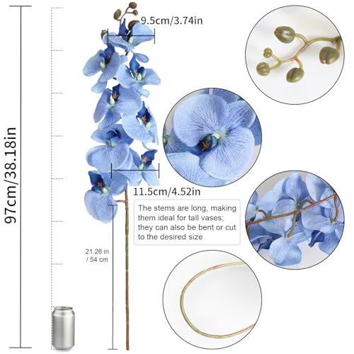 38 Inch 6 PCS Faux Orchid Fake Orchid Velvet Artificial Orchids Blue Orchid Artificial Flowers Long Stem Artificial Flowers for Tall Vase for Home Wedding Decoration(Blue) - color: Blue