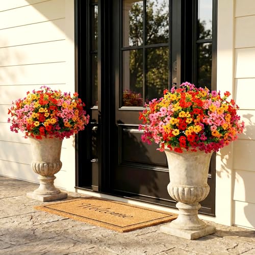 Kingsboomy Artificial Flowers for Outdoors, Faux Plants Flowers, 12 Bundles Silk Colorful Fake Flowers Eucalyptus Realistic UV Resistant for Outside Home Planter Porch Patio Yard Decor (12, 6 Colors) - color: 6 Colors