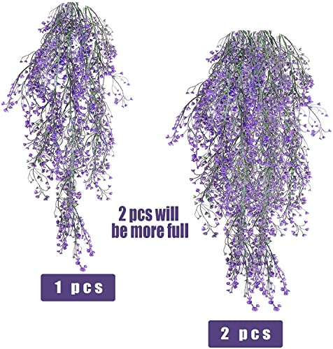 RECUTMS Artificial Hanging Plants Fake Vines Wall Hanging 4Pcs Faux Ferns Leaves Greenery for Summer Spring Home Garden Wedding Arch Graduation Party Indoor Outdoor Decorations(Purple) - color: Purple-hanging