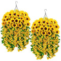 Zythrem 2 Set Artificial Flower Hanging Baskets Fake Sunflower Baskets Outdoor UV Resistant Fake Hanging Plants Baskets for Front Porch Patio Garden Yard Home Spring Summer (Yellow) - size: 27in