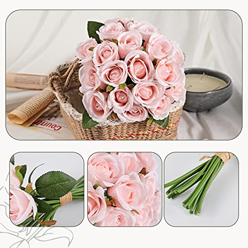 ZMZQ&flw 2 Bouquet Artificial Flowers 36 Heads Silk Pink Roses Fake Flowers Single Stem for Outdoor Bridal Wedding - color: Pink 36pcs